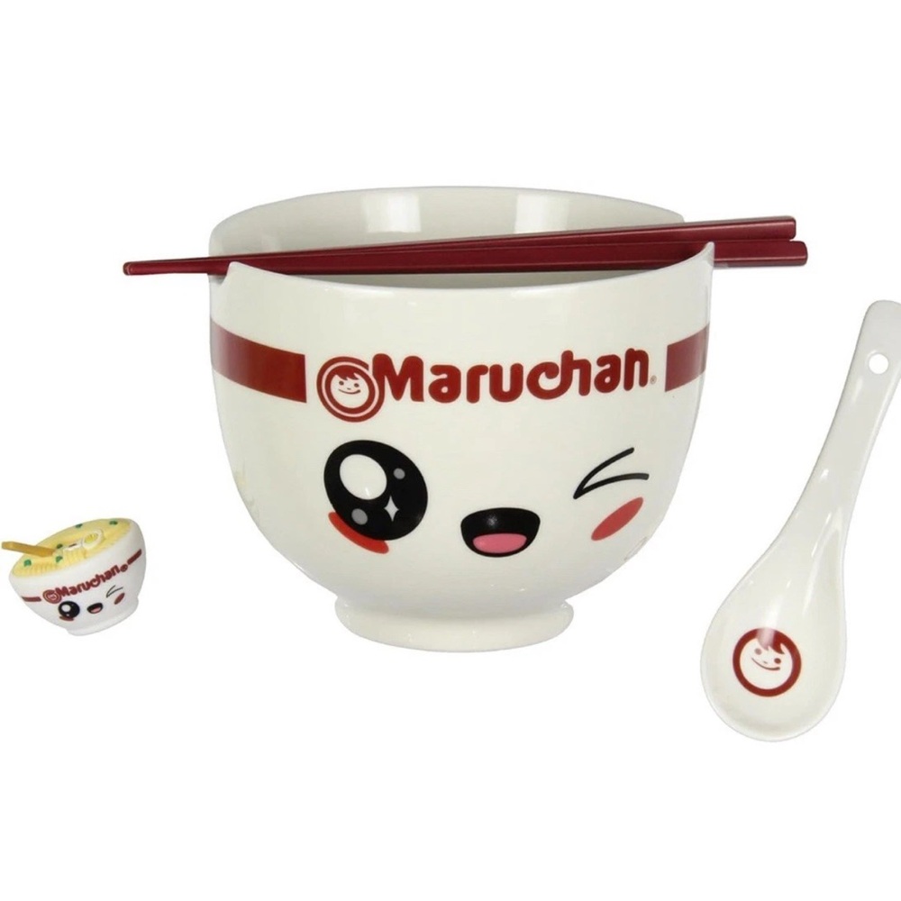 White and Red Ramen Bowl Set